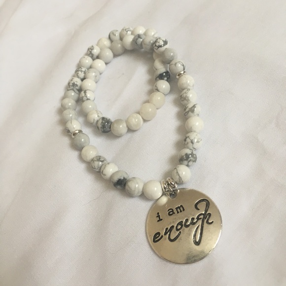 I Am Enough WhiteGrey Howlite Affirmation Bracelet - Picture 5 of 7